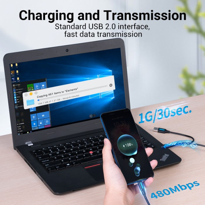 Vention Kabel USB 2.0 A Male to USB Type C Male Cable with USB Power Supply 0.5M PVC - CQK