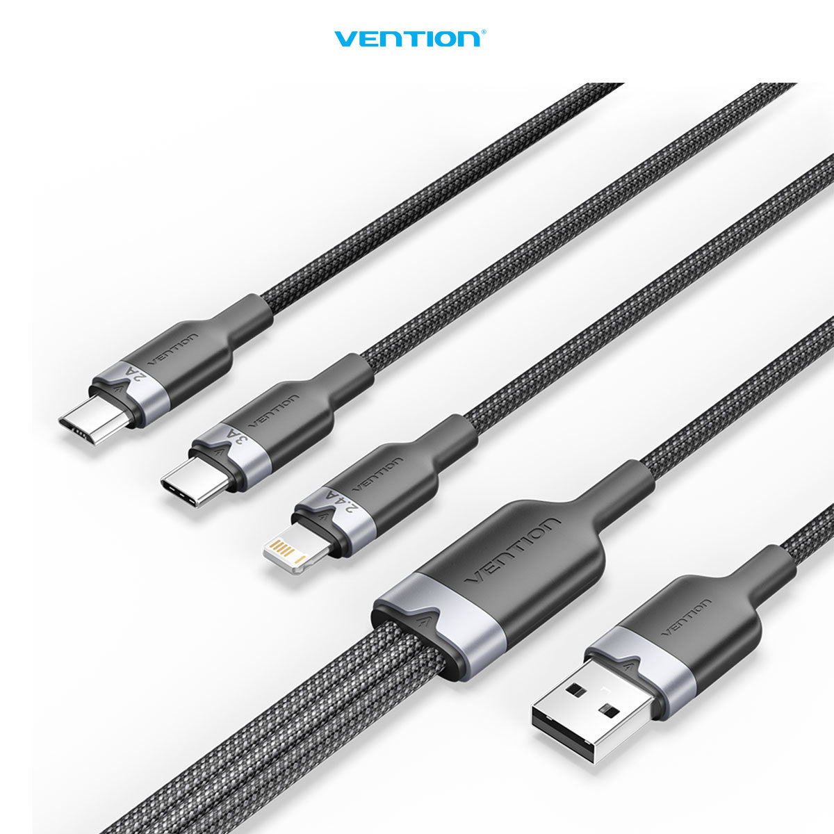 Vention Kabel Data Charger Cable 3in 1 USB A 2.0 to USB Type C/Micro/Lightning 3A 60W 480 Mbps - CTP