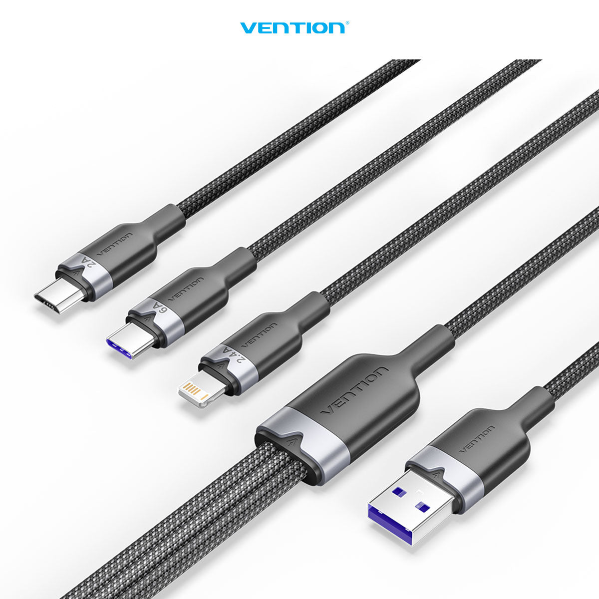 Vention Kabel Data Charger 3 in 1 USB A 2.0 to USB Type C/Micro/Lightning 2A 3A 6A 120W - CTR