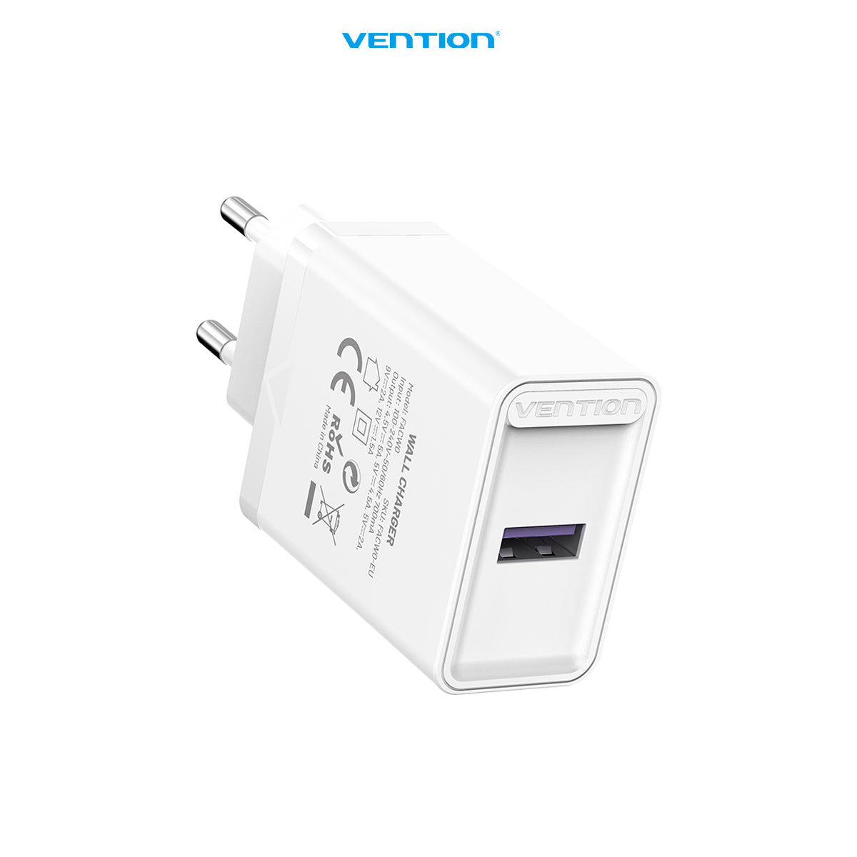 Vention Kepala Charger 1 Port USB A 22.5W EU QC 3.0 Fast Charging iPhone Xiaomi Samsung - FAC