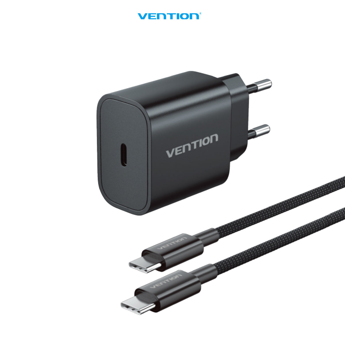 Vention Kepala Charger 20W PD EU Bundling Kabel USB Type C to C 3A 60W 1M Braided Cable - G16