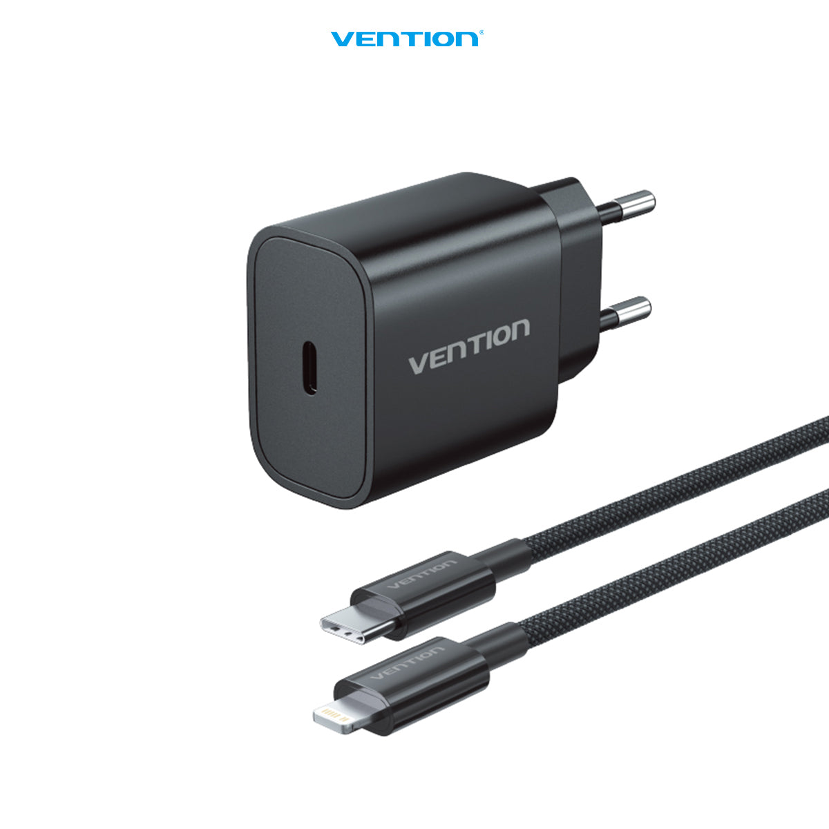 Vention Kepala Charger 20W PD EU Bundling Kabel USB Type C to Lightning 3A 480Mbps 1M Braided Cable - G17