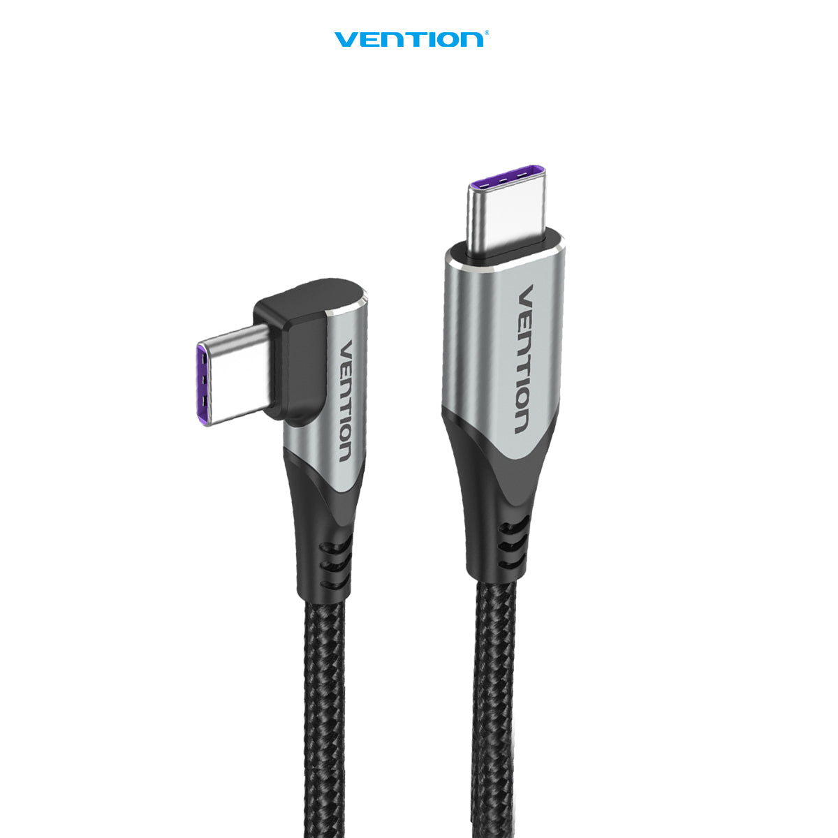 Vention Kabel USB C Right Angle  to C 5A Fast Charging Cable Cotton Braided - TAK