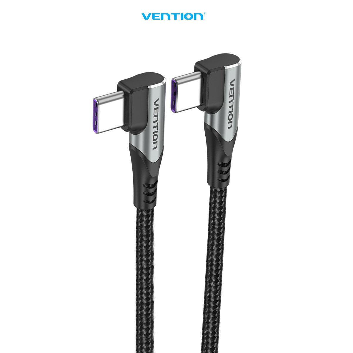 Vention Kabel USB 2.0  Male Type C to Type C Dual Right Angle 5A 100W PD 480 Mbps For Samsung Huawei Xiomi Aluminum Alloy 1M 2M - TAN