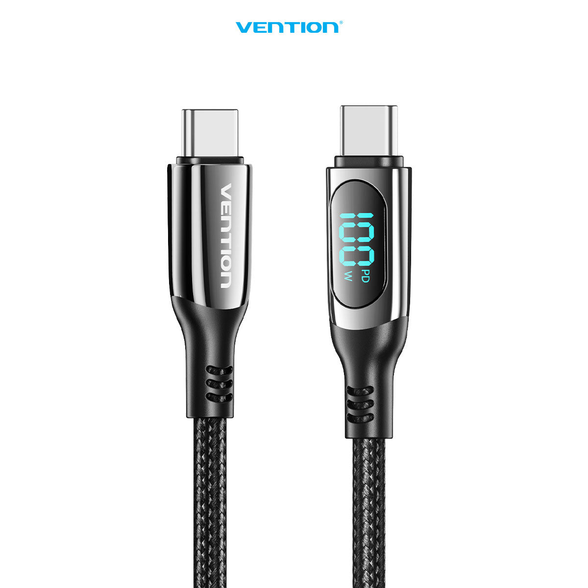 Vention Kabel USB Type C to C Male 5A 480 Mbps 100W Smart LED Display Cable Cotton Braided - TAY