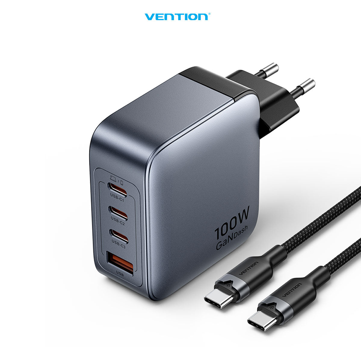 Vention Dash Series Kepala Charger Gan 4 Port USB Type A/C 100W 30W Bundling Cable USB Type C to C 5A 100W PD PPS 480Mbps 1M - TZ-FET