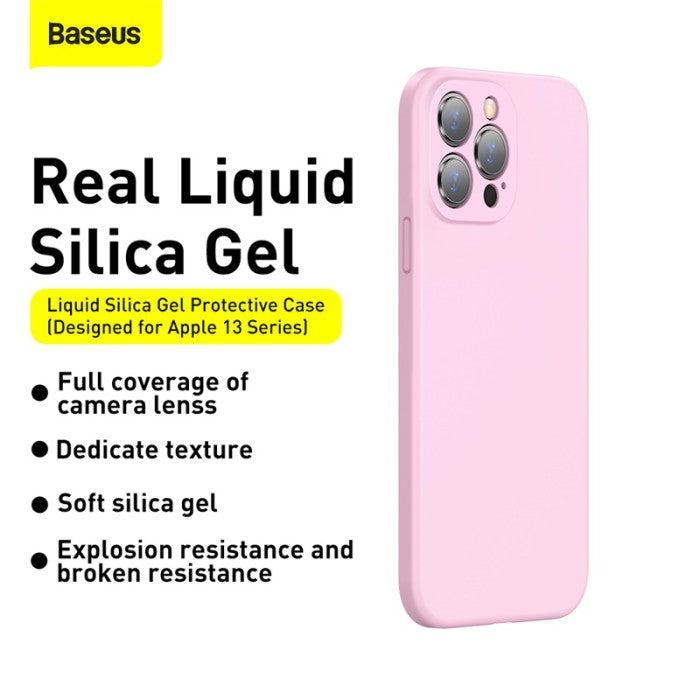Baseus Phone Case iP 13 Pro 2021 Liquid Silica Gel Protective Camera Lenss - Pink