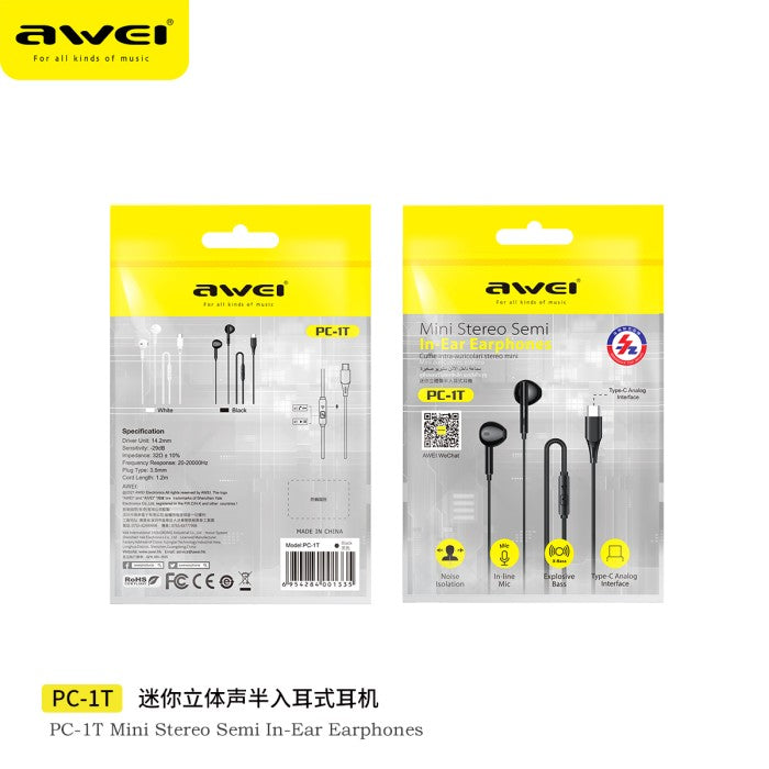 Awei Mini Stereo Semi In-Ear Earphones PC-1T