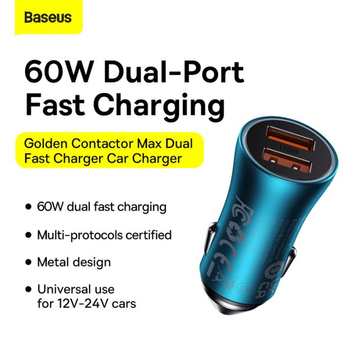 Baseus Golden Contactor Max Dual Fast Car Charger U+U 60W - CGJM