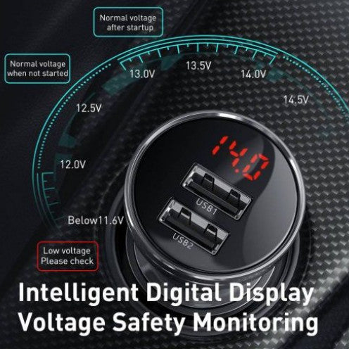 Baseus Digital Display Dual USB 4.8A Car Charger 24W - CCBX