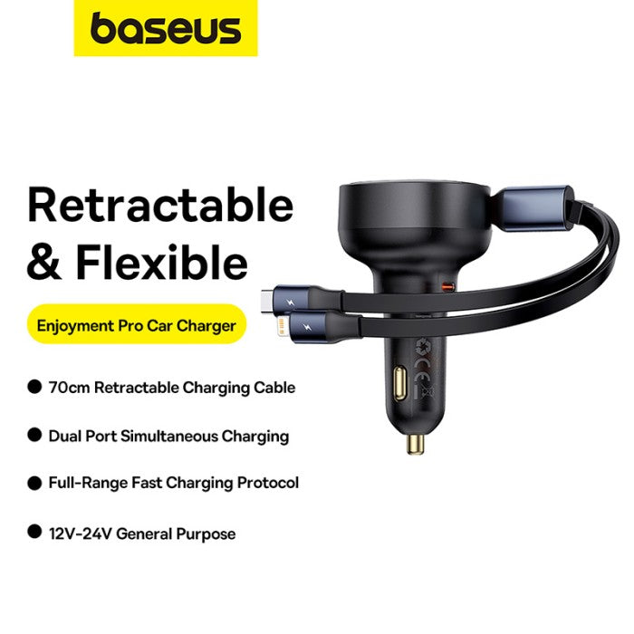 Baseus Enjoyment Pro Car Charger C+Retractable C & iP Cable 60W