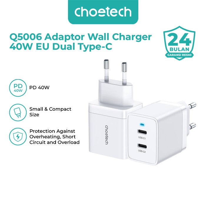 Choetech Q5006 Adaptor Wall Charger EU Dual Type-C 40W