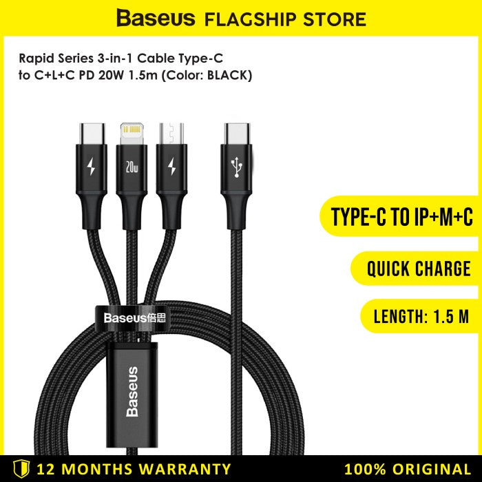 Baseus Rapid Series 3-in-1 Cable Type C to C+L+C 1.5M - CAMLT-SC