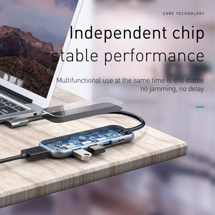 BASEUS Multi-functional HUB (Type-C to 3xUSB3.0+HD4K+PD) Gray CAHUB-BZ