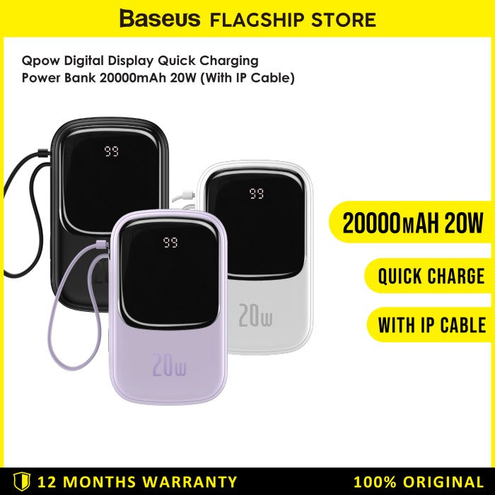 Baseus Qpow Powerbank Digital 20000mAh 20W + Kabel Lightning - PPQD-H