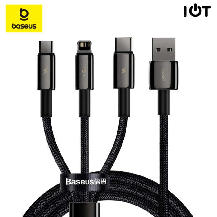 BASEUS Tungsten Gold 1for3 FastCharge USB to M L C 3.5A 1.5m CAMLTWJ