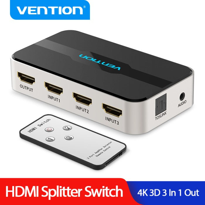 Vention AFJ HDMI Switcher 3 in 1 Out With Audio Separation - AFJ