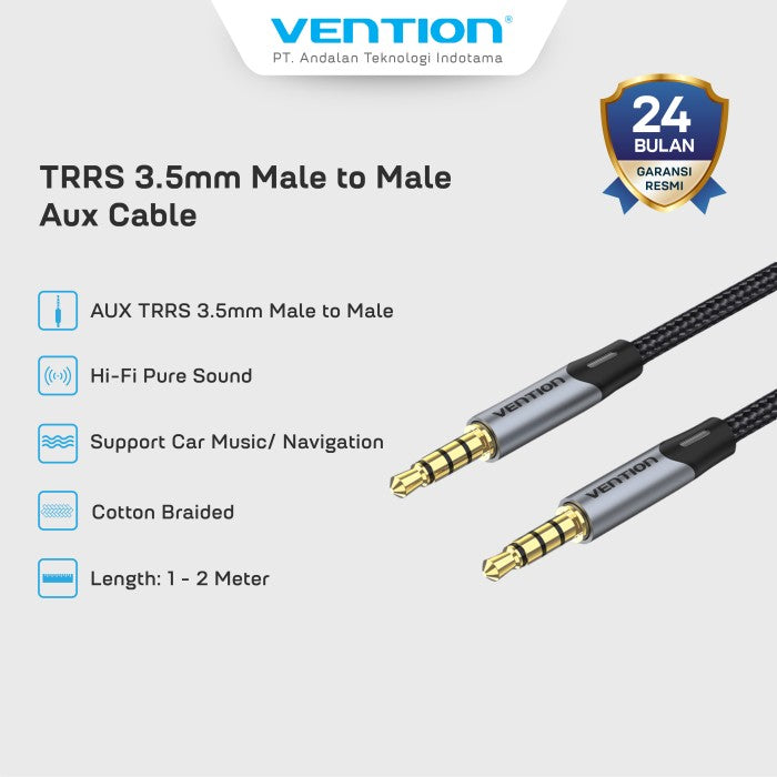Vention Kabel Jack HiFi Audio AUX Male to Male 3.5mm - BAQ