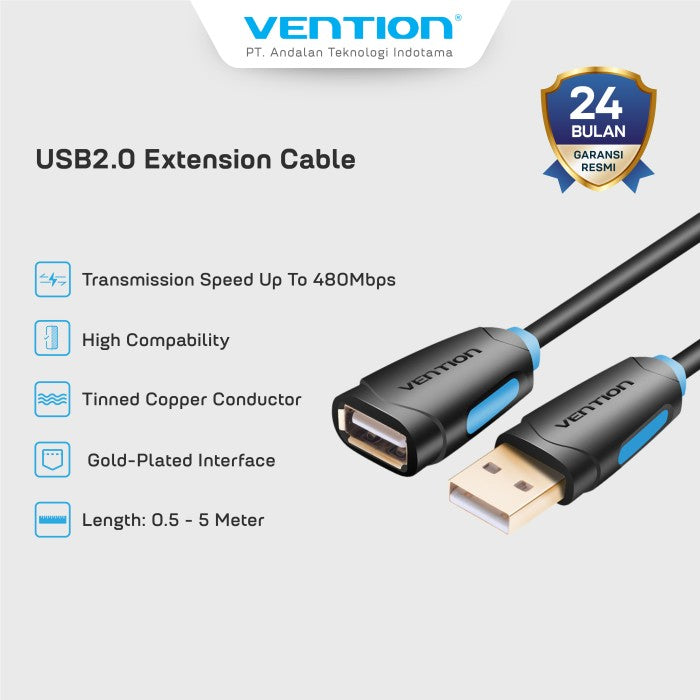 Vention Kabel Perpanjangan Extension USB 2.0 Cable Super Speed 480Mbps Male to Female 1M 2M 3M 5M - CBC