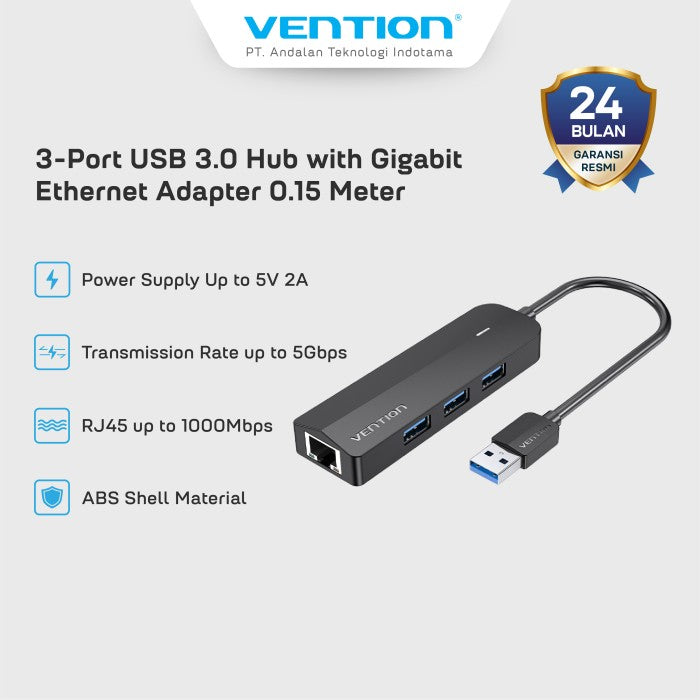 Vention Hub Adapter USB 2.0 3.0 Lan Power Port RJ45 5Gbps 1000Mbps - CHN