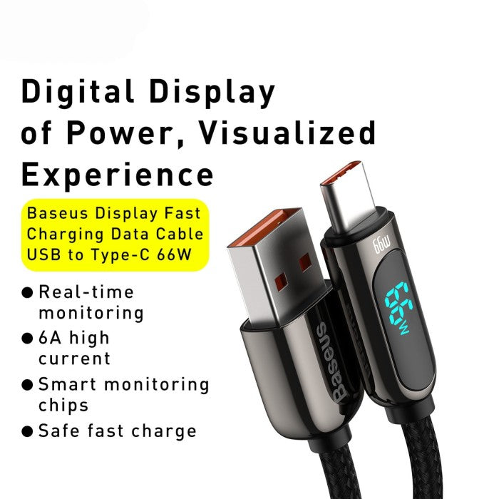 Baseus Display Fast Charging Data Cable USB to Type-C 66W 1m - CASX02