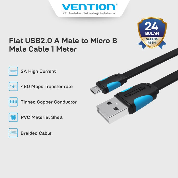Vention Kabel Charger USB A to Micro Flat 2A Fast Charging - VAS-A08