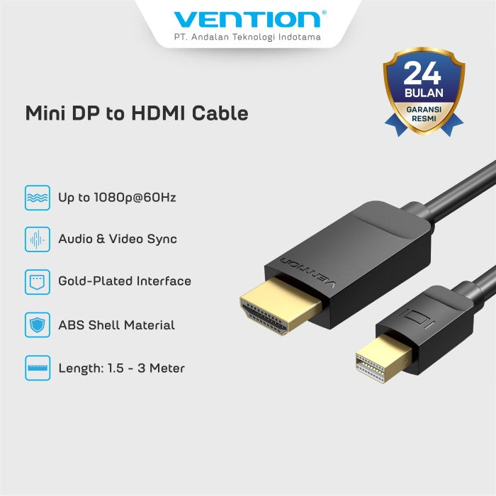 Vention Kabel Converter Mini DP to HDMI Male Cable 1M 2M 3M - HAB