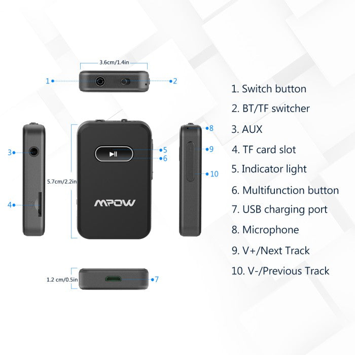 MPOW Portable Bluetooth Aux Adapter MPBH182