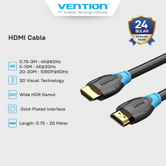 Vention Kabel HDMI Cable 3D UHD 4K 60Hz 30Hz 1080P PVC Material 10M 15M 20M - AAC