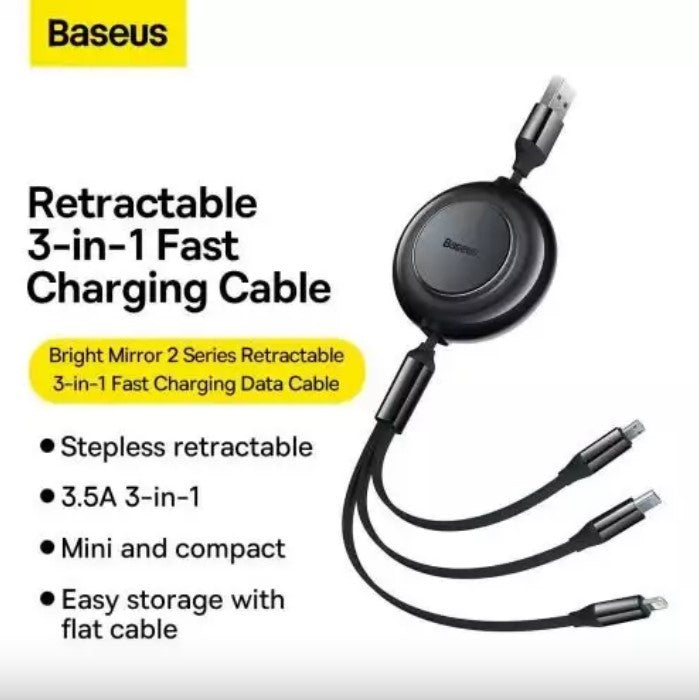 BASEUS Charging Data Cable USB to M+L+C 3.5A 1.1m - CAMJ01 - Biru