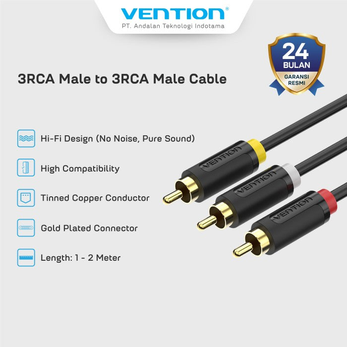 Vention Kabel Aux Audio Vidio Cable 3 x RCA Male to 3RCA Male Cable 1M 2M - BCA