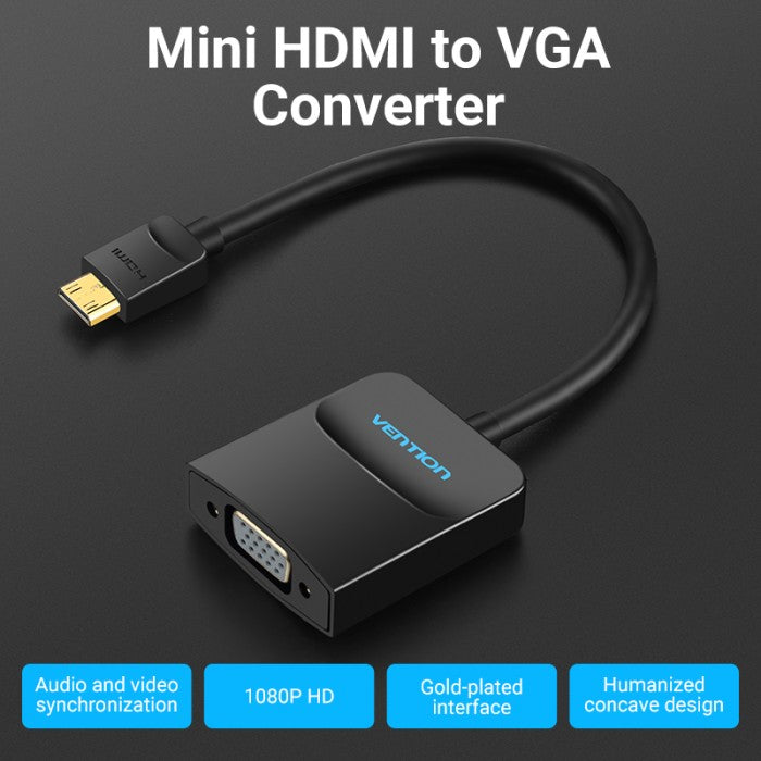 Vention Adapter Converter MIni HDMI to VGA With Audio Power Port 3.5mm HD 1080P 60Hz - AGA