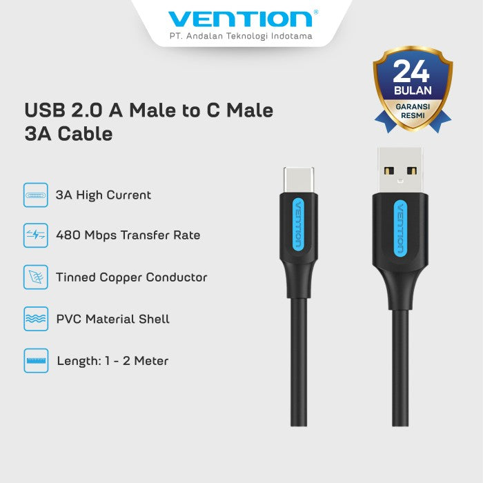 Vention Kabel Charger USB A to C  3A Cable Fast Charging - COK