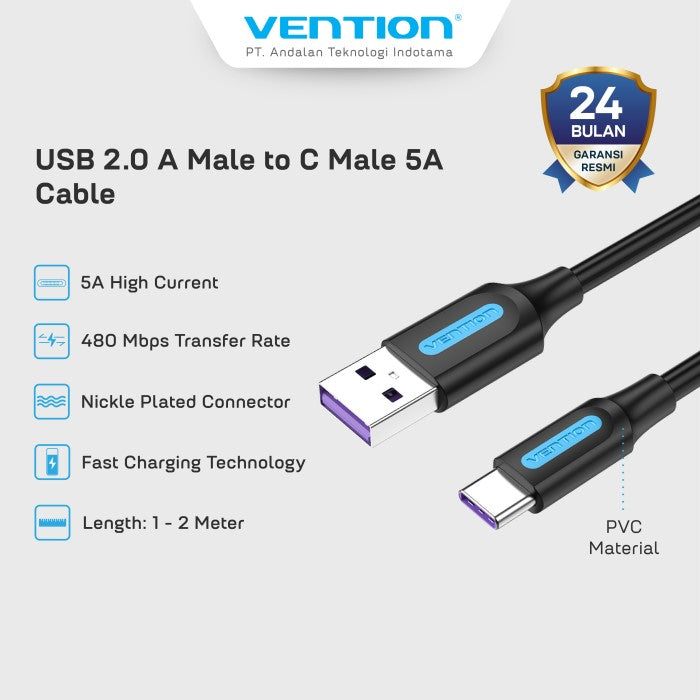 Vention Cable Charger USB A to Type C 5A Fast Charging - COR