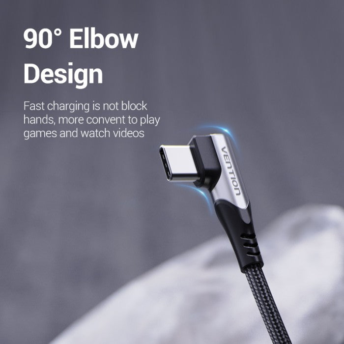 Vention Kabel Data USB Type C to USB 2.0 A Right Angle Cable 1M 2M Braided 3A Fast Charging - COE