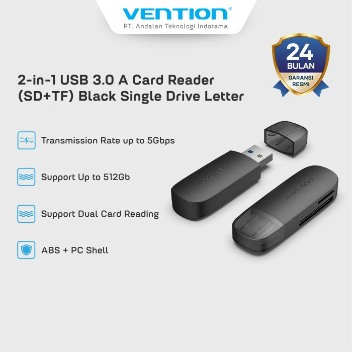 Vention Card Reader 2 in 1 USB 3.0 A SD TF Dual Drive Letter - CLG