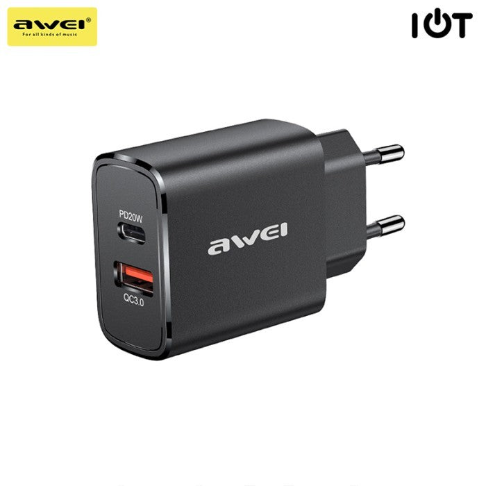 AWEI Wall Charger Adaptor Dual Port USB A+C PD 20W - PD7