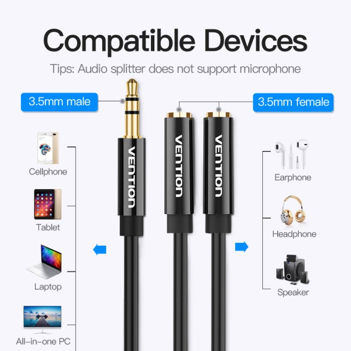 Vention Kabel AUX Audio 3.5mm to Dual 3.5mm Female Stereo Splitter Cable  ABS - BBS