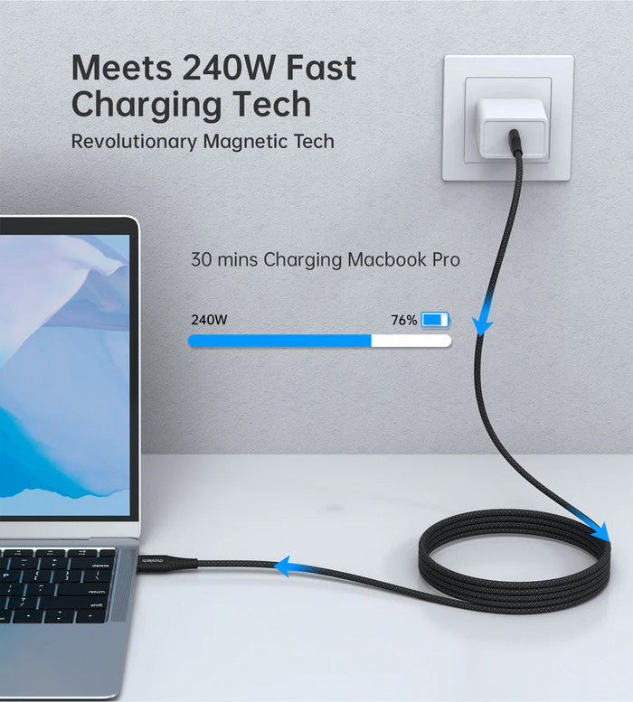 Choetech XCC-1051 Data Cable Charger Magnetic 240W USB Type C to C 1.8M Braided