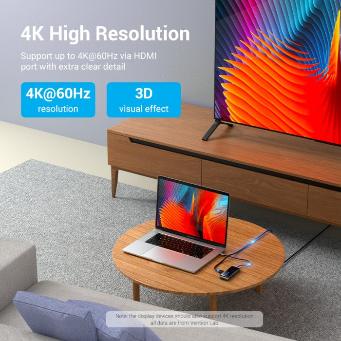 Vention Hub Multiport 9in 1 Docking Station USB Type C To HDMI/USB C 100W PD Acrylic Type - TFH