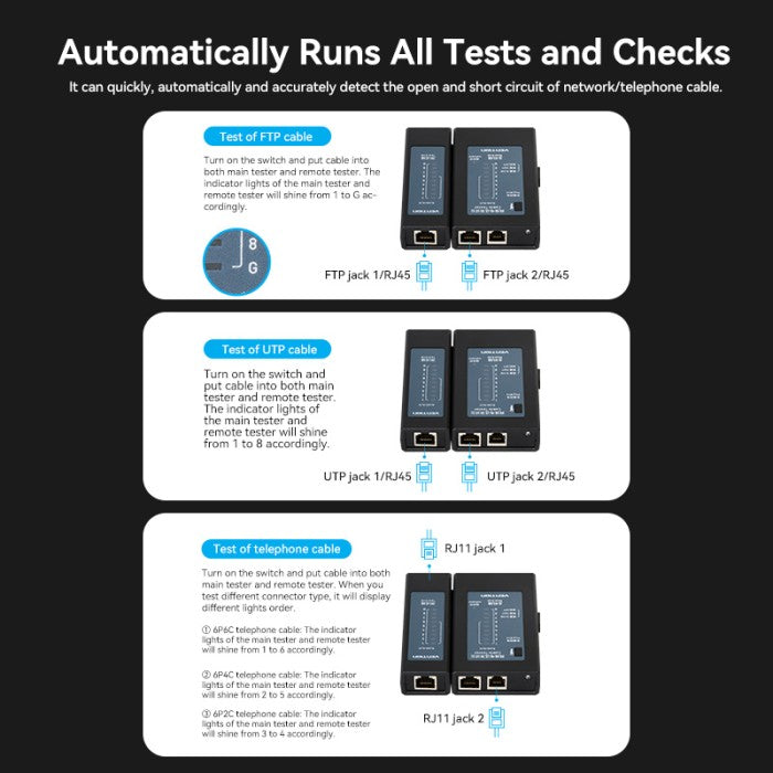 Vention Alat Penguji Manual Network Cable Tester RJ45 RJ11 - KEF