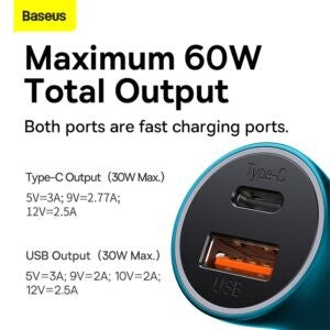 BASEUS Golden Contactor Max Dual Fast Charger Car Charger U+C 60W CGJM