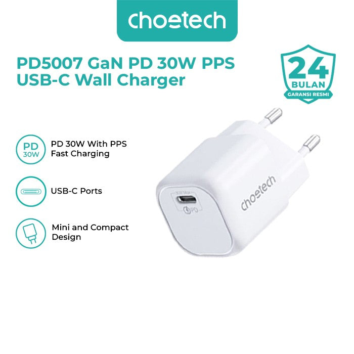 Choetech PD5007 GaN Charger 30W 25W PPS PD QC USB Type C