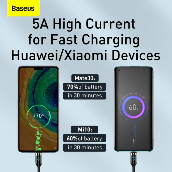 BASEUS Display Fast Charging Data Cable USB to Type-C 5A 1m - CATSK