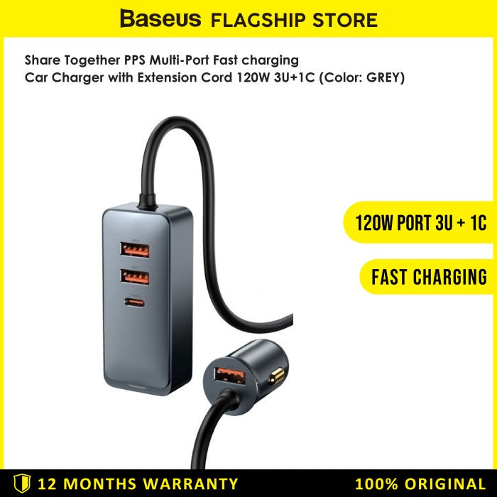 Baseus Car Charger Fast Charging 120W 3U+1C PPS Multi-port