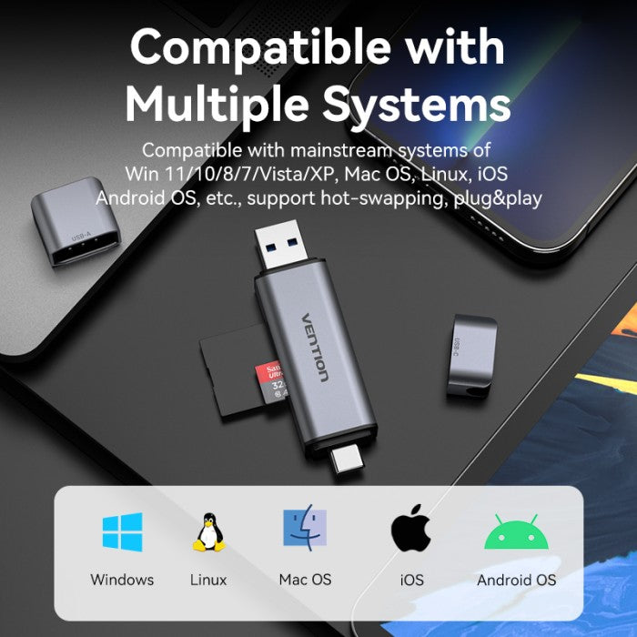 Vention Card Reader 2in1 USB 3.0 A+C SD TF Dual Drive Letter - CLL