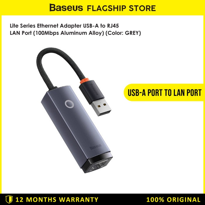 Baseus Hub Adapter Lite USB C to Ethernet RJ45 LAN 1000Mbps - WKQX0000