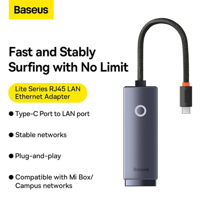 Baseus Lite Series Ethernet Adapter Type-C to RJ45 LAN Port 100Mbps