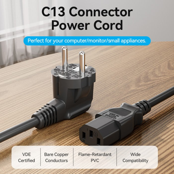 Vention  Power Cord C13 Connector 3 Prong  EU Plug - ZCJ