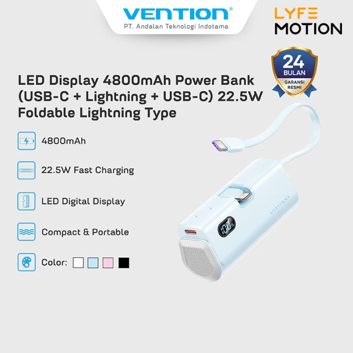 Vention Mini Powerbank 4800mAh USB Type C Lightning 22.5W Fast Charge - FHR